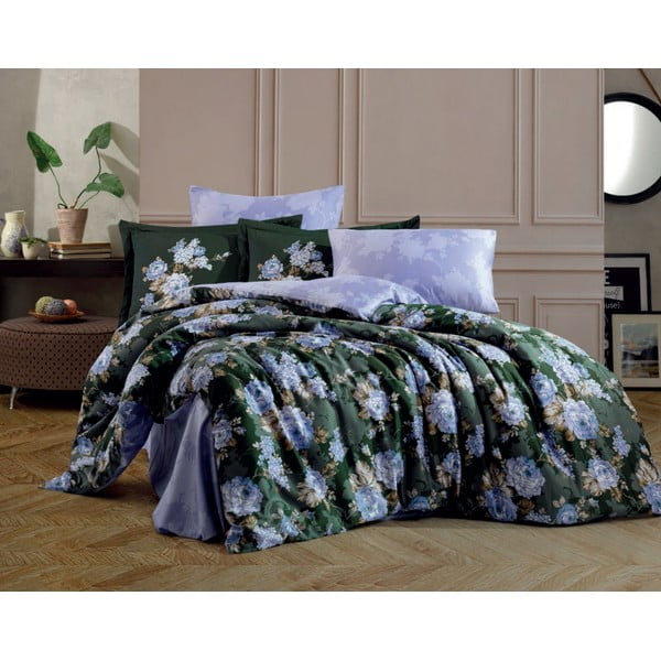 Зелено двойно спално бельо с чаршаф от памучен сатен Hobby , 200 x 220 cm Adriana - Mijolnir