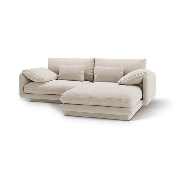 Бял кадифен ъглов диван (десен ъгъл) Torino – Micadoni -image-1