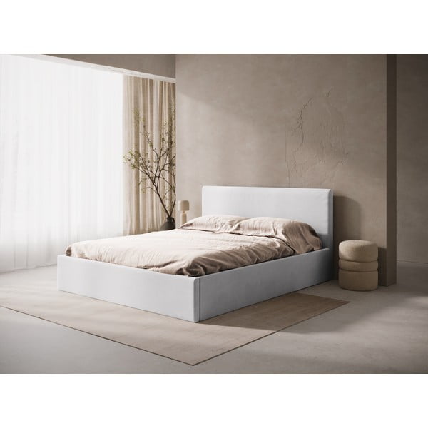 Светлосиво двойно легло 160x200 cm тапицирано с място за съхранение/без табла с включена подматрачна рамка Susan – Micadoni -image-1