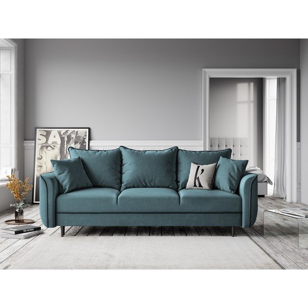 Разтегателен диван от кадифе в бензиново синьо Basso - Kooko Home-image-4