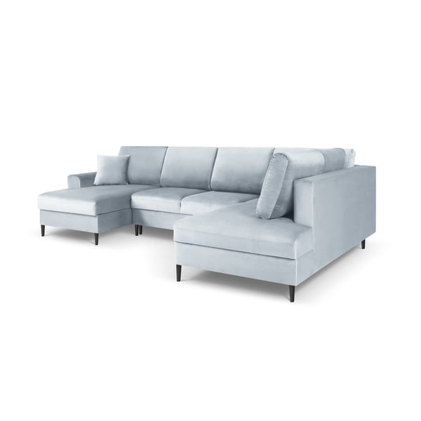 Светлосин кадифен разтегателен ъглов диван с място за съхранение (десен ъгъл/U форма) Kyoto – Cosmopolitan Design-image-3