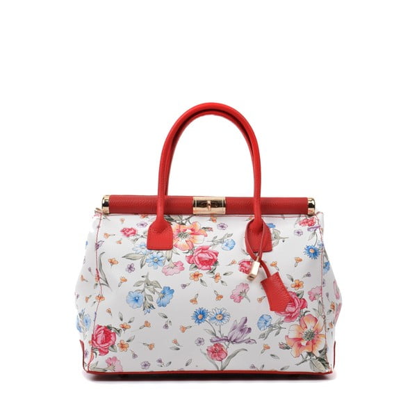 Червено-бяла кожена чанта с флорален мотив - Renata Corsi