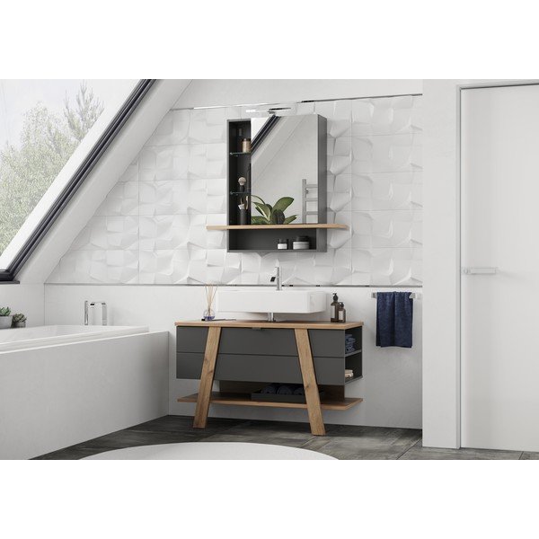 Тъмно сив висящ шкаф за баня с огледало в дъб 90x91 cm Avellino - Germania-image-4