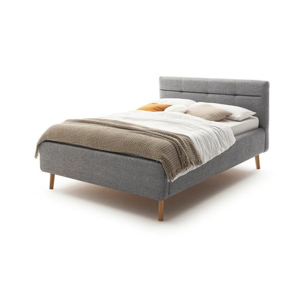 Сиво тапицирано двойно легло с място за съхранение с решетка 140x200 cm Lotte - Meise Möbel