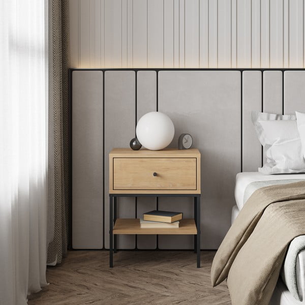 Нощно шкафче в дъбов декор с рафтове в естествен цвят Lisa - Marckeric-image-1