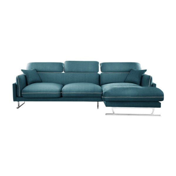 Ъглов диван в тюркоазен цвят с кремав кант и шезлонг от дясната страна L'Officiel Gigi - L'Officiel Interiors