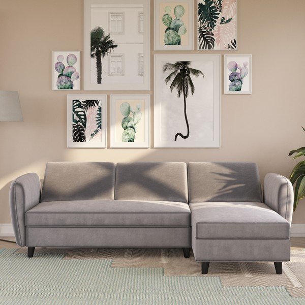 Сив кадифен сгъваем ъглов диван Perry – Støraa-image-3