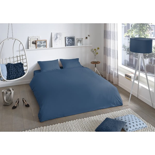 Синьо памучно спално бельо за двойно легло Versal, 220 x 240 cm Uni - Good Morning-image-1