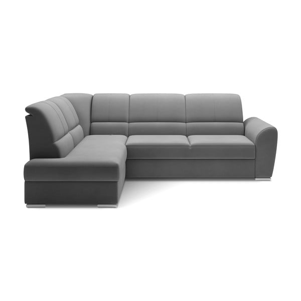 Сив кадифен разтегателен ъглов диван с място за съхранение (ляв ъгъл L форма) Siber – ELTAP