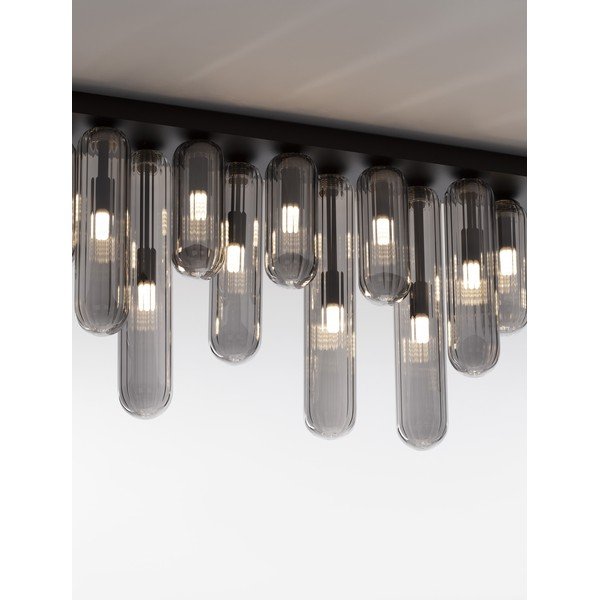 Сиво стъклено осветително тяло за таван със стъклен абажур 10x72 cm Gustave – Nova Luce-image-4