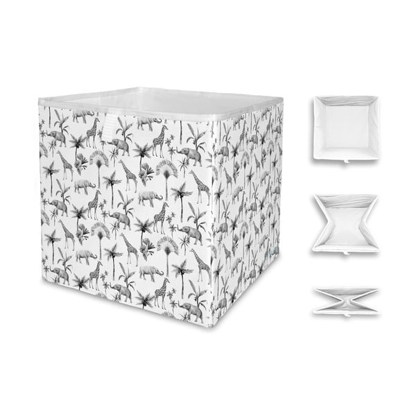 Кутия за съхранение от бяло и сиво микрофибърно влакно , 32 л Safari Animals - Butter Kings