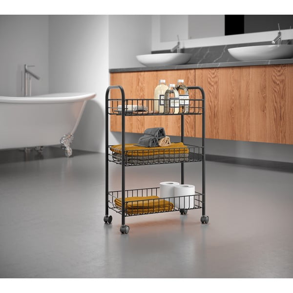 Черна мобилна количка от неръждаема стомана Lava Lugano - Metaltex-image-1