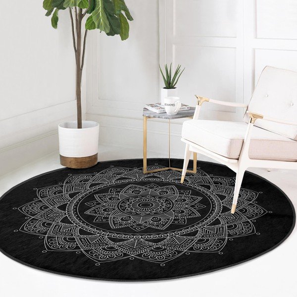Черен кръгъл килим подходящ за пране и за прахосмукачки роботи ø 100 cm Comfort – Mila Home-image-2