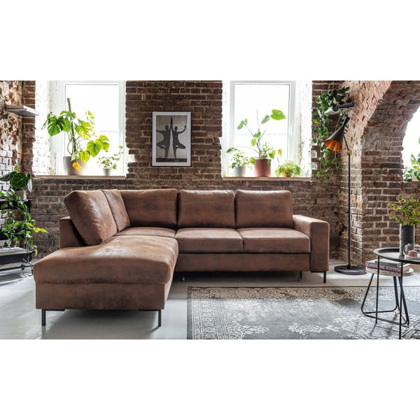 Кафяв разтегателен ъглов диван от изкуствена кожа (ляв ъгъл) Lofty Lilly – Miuform-image-1