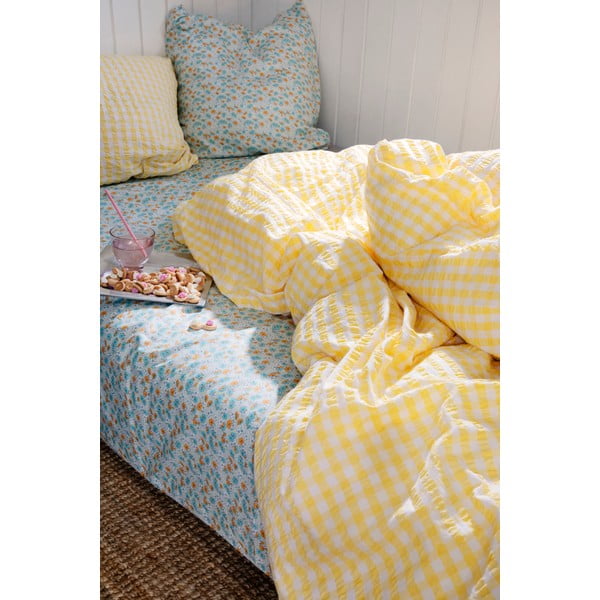 Жълто и бяло крепирано спално бельо за единично легло 140x200 cm Bæk&Bølge - JUNA-image-3