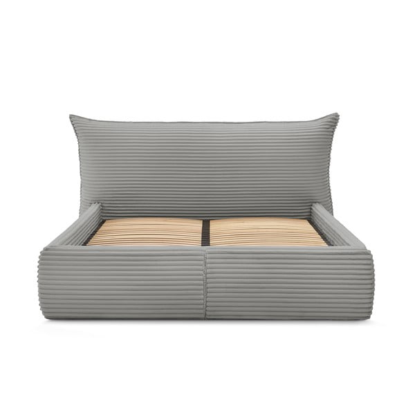 Сиво двойно тапицирано легло с място за съхранение с включена подматрачна рамка 160x200 cm Jade – Bobochic Paris-image-4