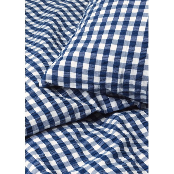 Бяло и тъмносиньо крепирано спално бельо за единично легло 140x200 cm Bæk&Bølge - JUNA-image-2