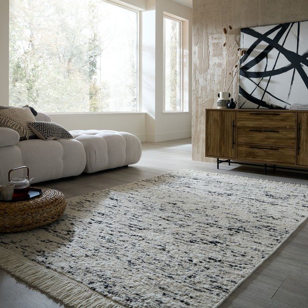 Сив/в цвят слонова кост ръчно изработен вълнен килим 160x230 cm Ellsa  – Flair Rugs-image-1