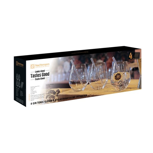 Комплект от 4 кристални чаши и сламки Gin&Tonic, 625 ml Tastes Good - Nachtmann-image-3