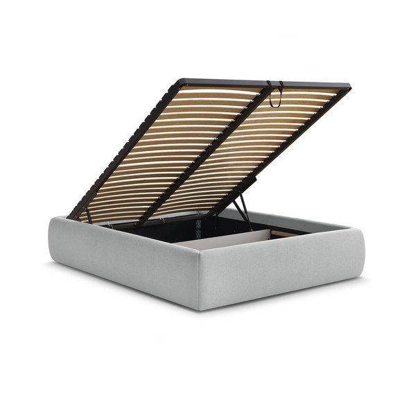 Светлосиво тапицирано двойно легло без табла с място за съхранение и включена подматрачна рамка 160x200 cm Inera – Bobochic Paris-image-3