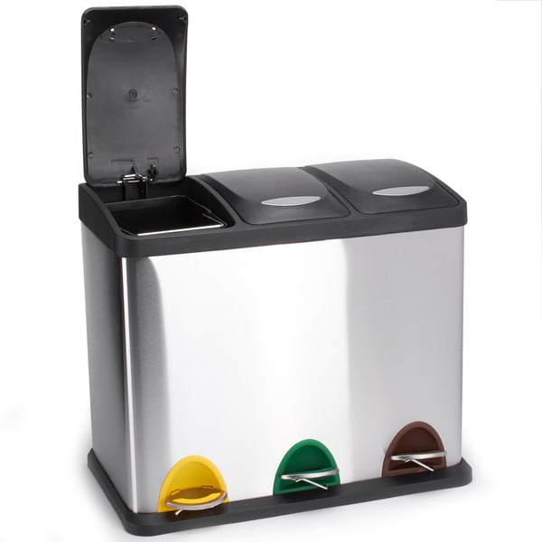Стоманено кошче за боклук за рециклиране с педал в матово сребрист цвят 3x8 l Tri Selectif – MSV-image-2