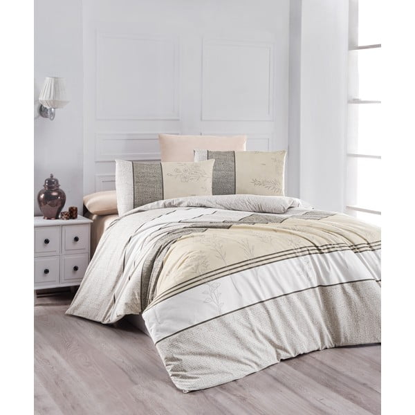 Бежово памучно спално бельо за единично легло 140x200 cm Pine - Mijolnir