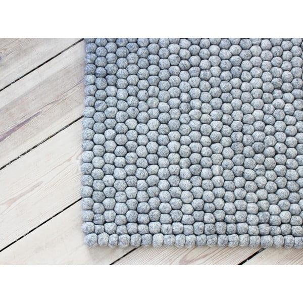 Стоманено сив вълнен килим с топки , ⌀ 100 x 150 cm Ball Rugs - Wooldot-image-1