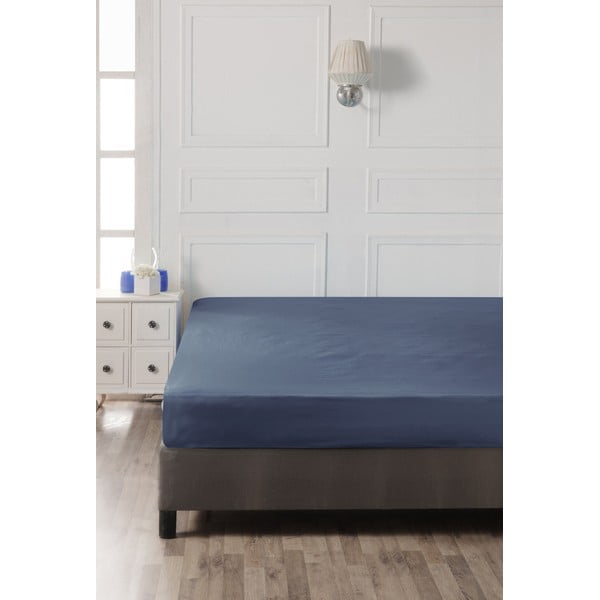 Тъмносин еластичен памучен чаршаф 140x200 cm – Mijolnir-image-2