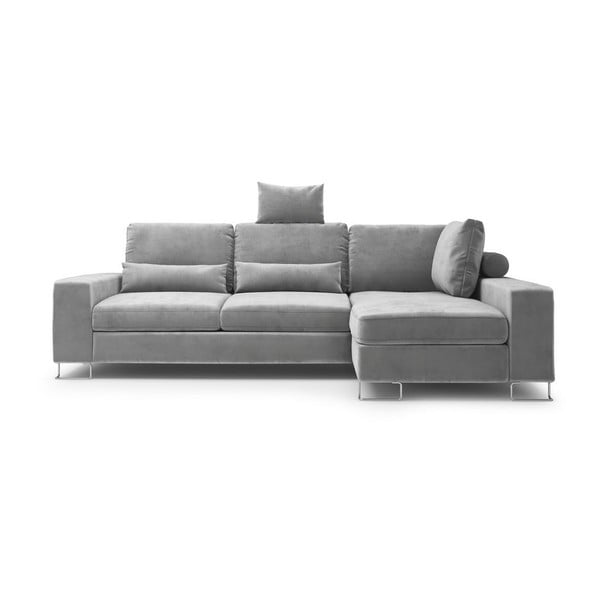Сив ъглов разтегателен диван с кадифена тапицерия Diane, десен ъгъл - Windsor & Co Sofas