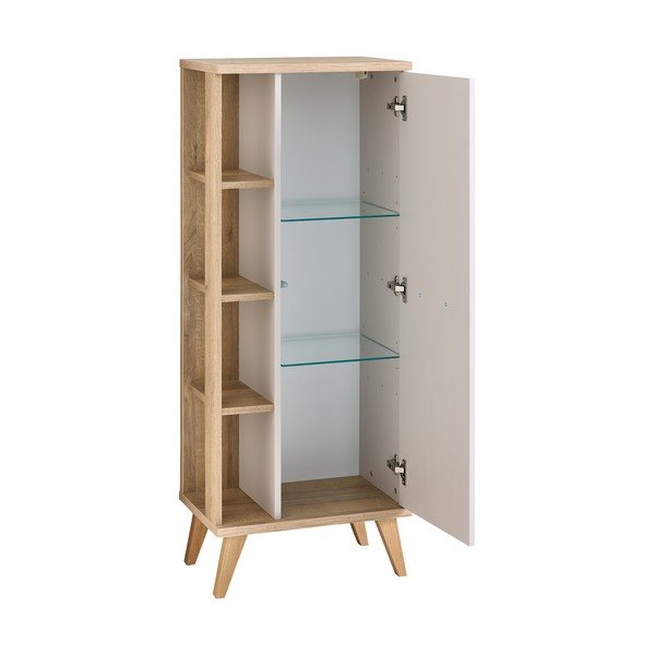 Кремав висок шкаф за баня от декор от дъб  50,5x128 cm Quickset 966 – Pelipal-image-2