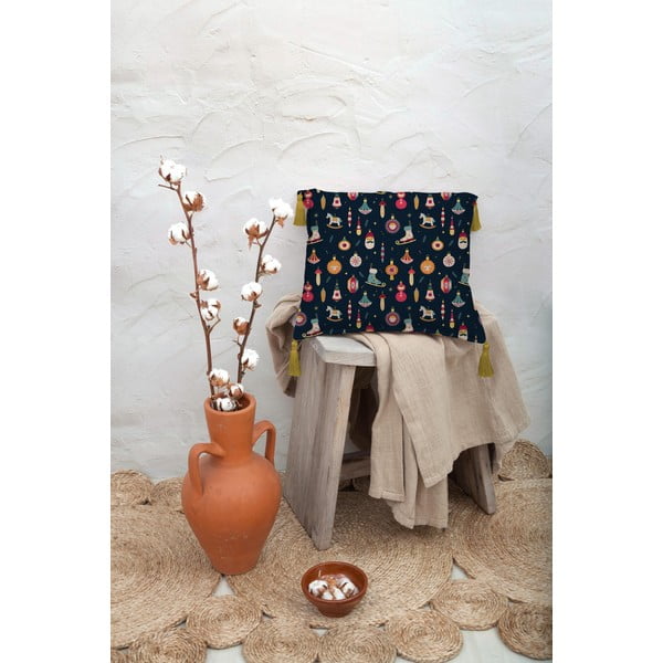 Тъмносиня възглавница с лен , 45 x 45 cm Christmas Ornaments - Really Nice Things-image-3