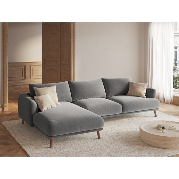 Сив кадифен ъглов диван (ляв ъгъл) Naomi – Micadoni -image-1