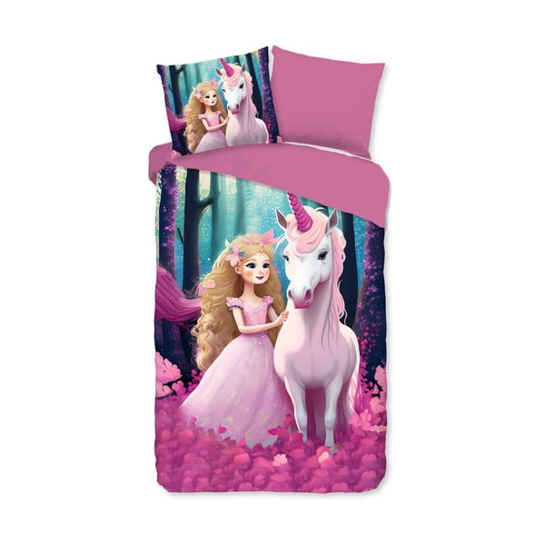 Розово единично удължено детско спално бельо от микрофибър 140x220 cm Julia – Good Morning