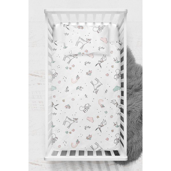 Бяло детско спално бельо от памук Renforcé 100x150 cm Flowers – Mijolnir-image-2