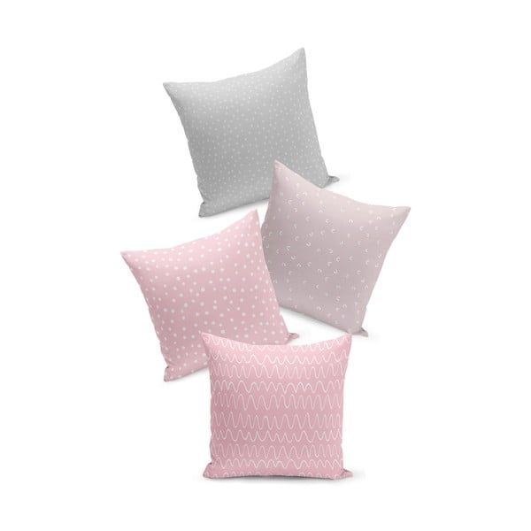 Комплект от 4 розови/сиви калъфки за възглавници Kate Louise Geometric, 45 x 45 cm
