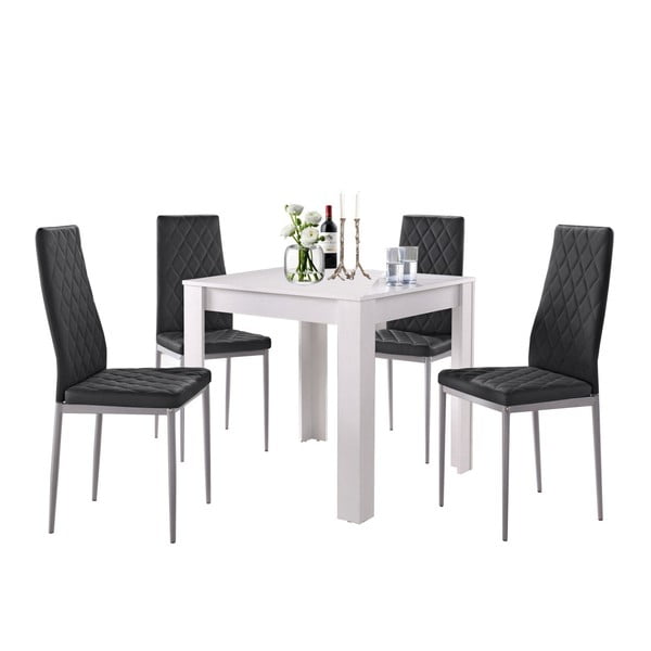 Set bílého jídelní stolu a 4 černých jídelních židlí Støraa Lori and Barak, 80 x 80 cm