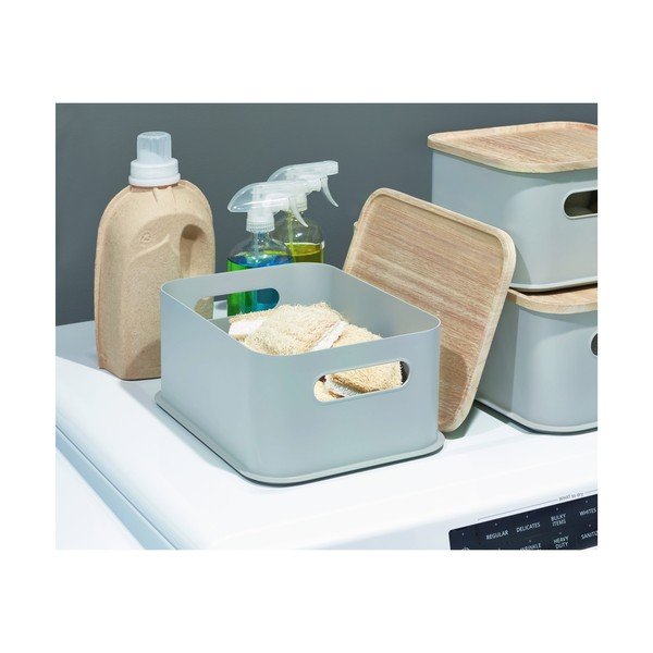 Сива кутия за съхранение с дръжки и капак от дърво от пауловния, 21,3 x 30,2 cm Eco - iDesign-image-4