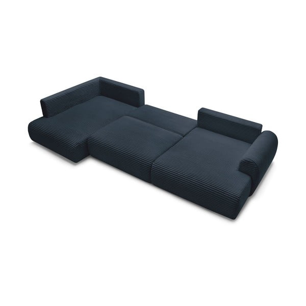 Тъмносин сгъваем/с място за съхранение ъглов диван от рипсено кадифе (ляв ъгъл/U форма) Lucien – Bobochic Paris-image-4