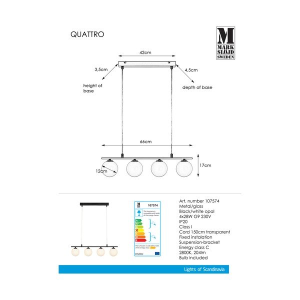 Черно висящо осветително тяло Quattro - Markslöjd-image-2