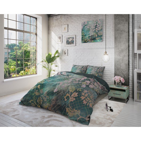 Zelené bavlněné povlečení na jednolůžko Pure Cotton Tiran Flower, 140 x 200 cm-image-4