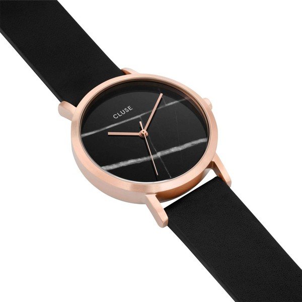 Дамски черен часовник с кожена каишка и мраморен циферблат Petite Rose La Roche - Cluse-image-3