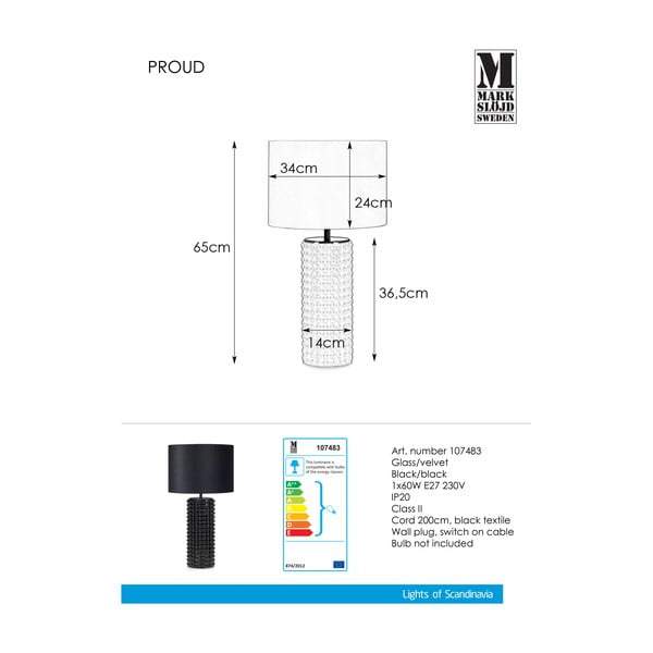 Черна настолна лампа Proud, ø 34 cm - Markslöjd-image-2