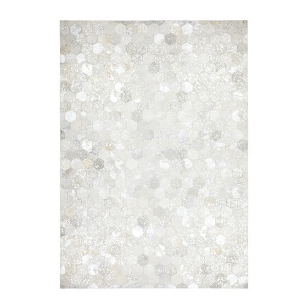 Krémovo-stříbrný kožený koberec Daz, 80x150cm
