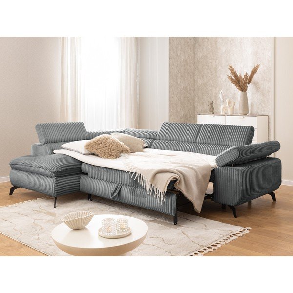 Сив ъглов диван от рипсено кадифе (ляв ъгъл/L форма) Marbeya  – Ropez-image-4