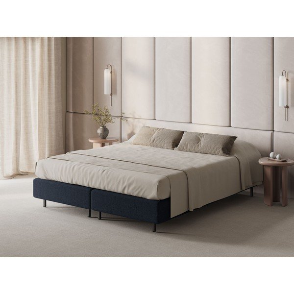 Тъмносиньо тапицирано двойно легло без табла 160x200 cm Whale – Micadoni -image-1