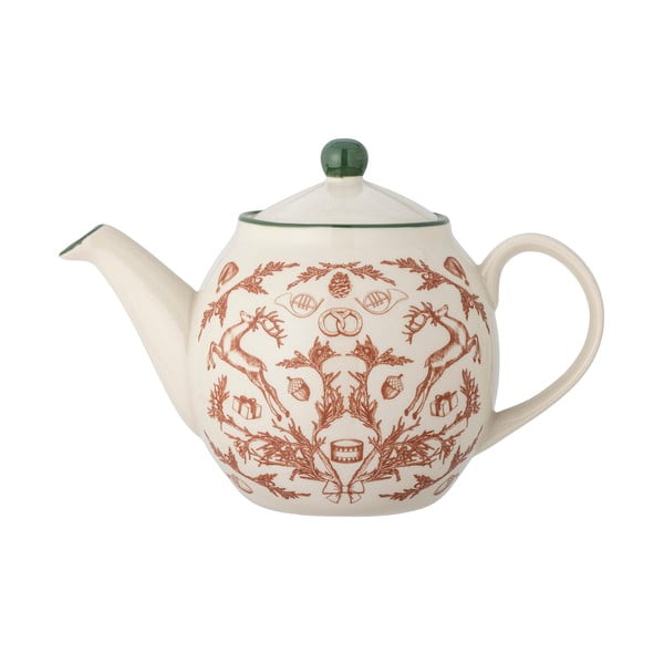 Кремав глинен чайник с коледен мотив 900 ml Beth – Bloomingville