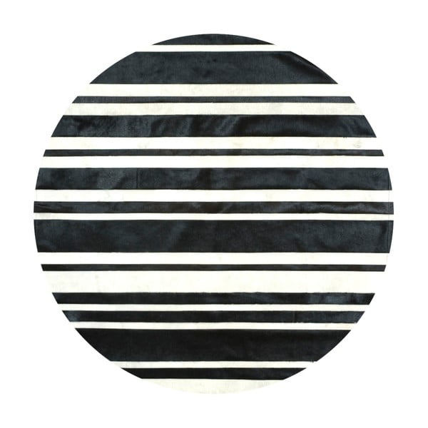 Черно-бял кожен килим на ивици, ⌀ 100 cm - Pipsa