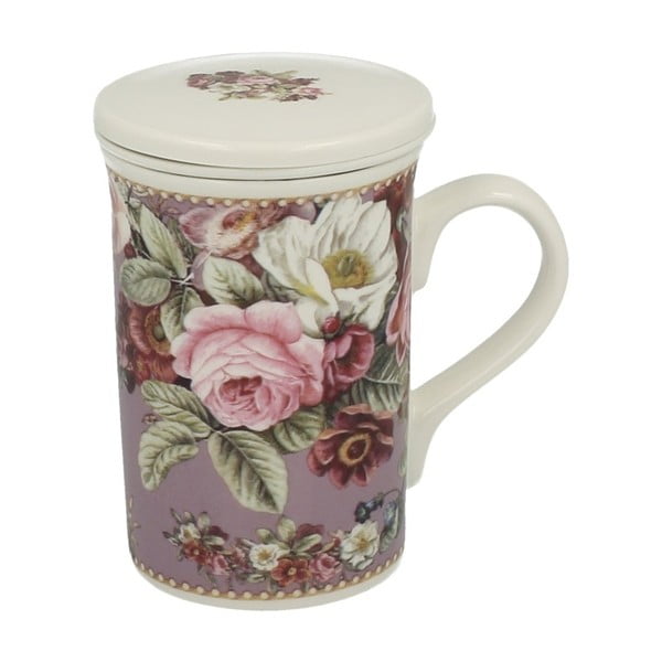 Porcelánový hrnek s filtrem s motivem květin Duo Gift Rosa, 300 ml