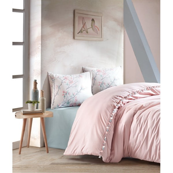 Розов чаршаф за единично легло от памук ранфорс Cotton Box , 160 x 240 cm Linda - Mijolnir