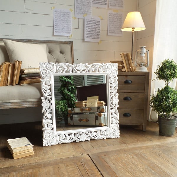 Zrcadlo s rámem z mangového dřeva Orchidea Milano Monza Antique White